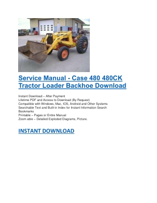 Service Manual - Case 480 480CK Tractor Loader Backhoe