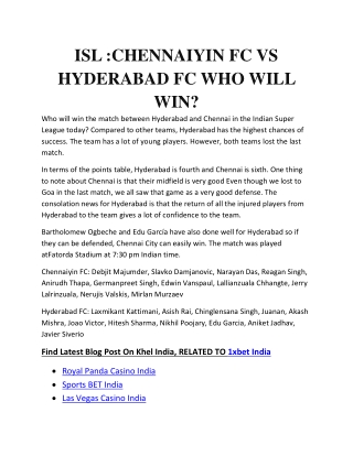 ISL CHENNAIYIN FC VS HYDERABAD FC WHO WILL WIN