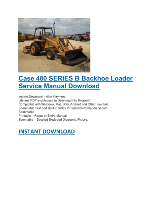 Case 480 SERIES B Backhoe Loader Service Manual