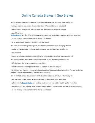 Online Canada Brakes  Geo Brakes