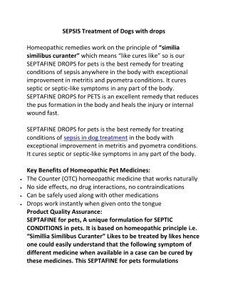 SEPSIS Treatment of Dogs with drops