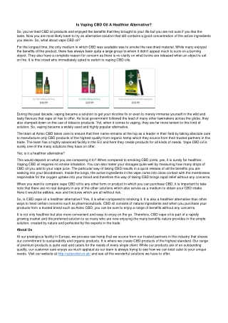 Is Vaping CBD Oil A Healthier Alternative