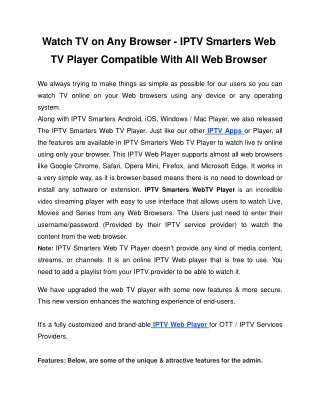 Looking for Custom IPTV Web Player for Web Browsers?
