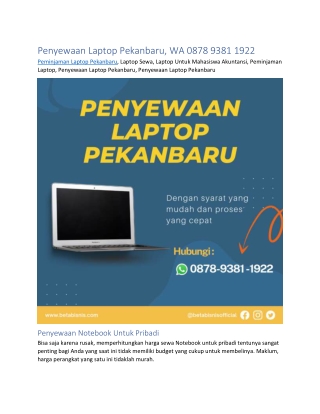 Penyewaan Laptop Pekanbaru, WA 0878 9381 1922