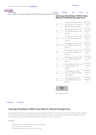 Synology RackStation RS819 4bay Network Attached Storage Drive