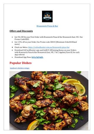 10% off - Brunswick East Pizza bar Restaurant Takeaway Menu,VIC