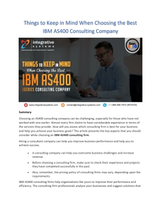 Things to Keep in Mind When Choosing the Best IBM AS400 Consulting Company