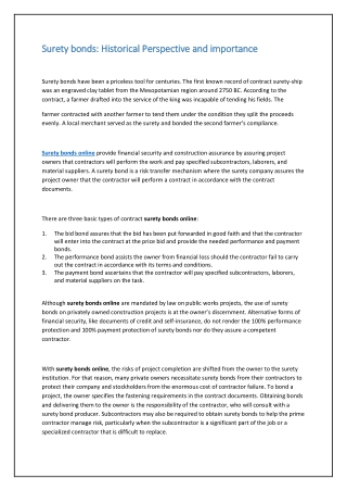 Surety bonds Historical Perspective and importance