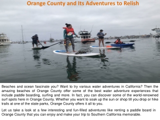 Orange County and Its Adventures to Relish