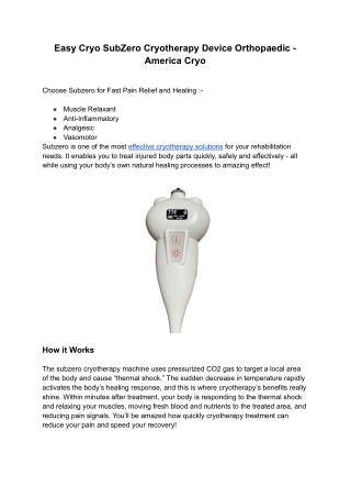 Easy Cryo SubZero Cryotherapy Device Orthopedic - America Cryo