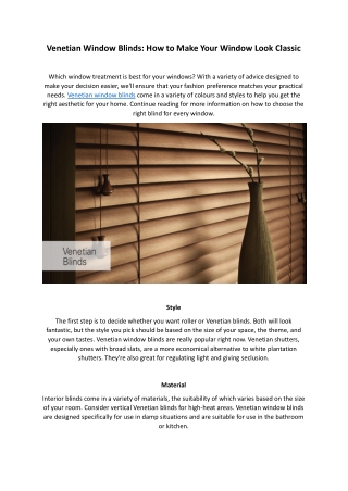 Venetian Window Blinds: How to Make Your Window Look Classic