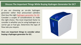 Discuss The Important Things While Buying Hydrogen Generator for GC