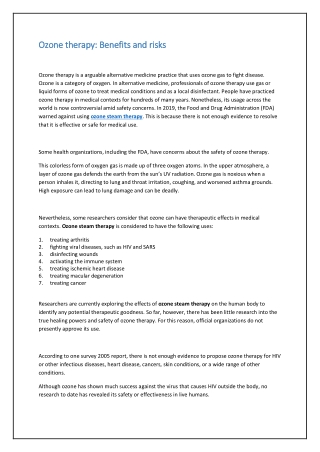 Ozone therapy Benefits and risks