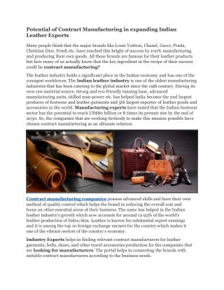 Potential of Contract Manufacturing in expanding Indian Leather Exports