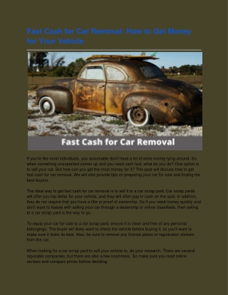 Fast Cash for Car Removal How to Get Money for Your Vehicle