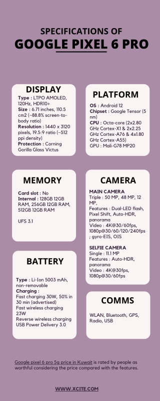 Specifications of Google pixel 6 pro