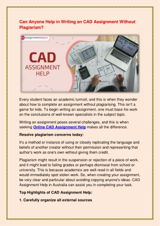 Can Anyone Help in Writing an CAD Assignment Without Plagiarism