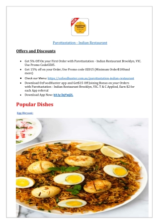 10% off - Parottastation Indian food takeaway Brooklyn Menu,VIC