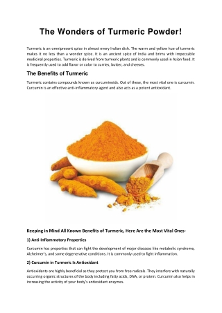 The Wonders of Turmeric Powder!