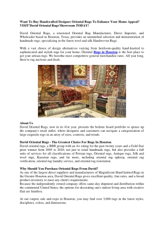 Want To Buy Handcrafted Designer Oriental Rugs To Enhance Your Home Appeal?  VIS