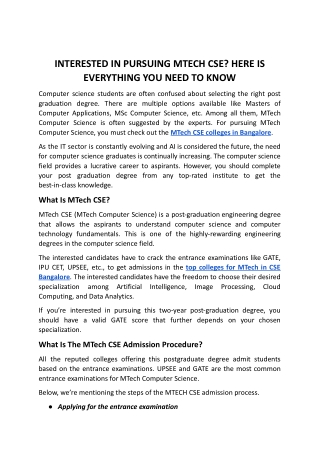 INTERESTED IN PURSUING MTECH CSE HERE IS EVERYTHING YOU NEED TO KNOW