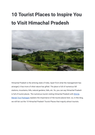 10 Tourist Places to Inspire You to Visit Himachal Pradesh