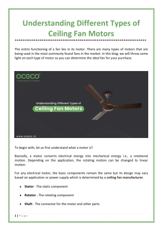 Understanding Different Types of Ceiling Fan Motors