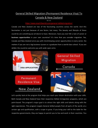 General Skilled Migration (Permanent Residence Visa) To Canada & New Zealand