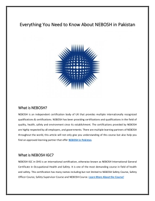 Everything You Need to Know About NEBOSH in Pakistan