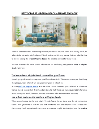 BEST SOFAS AT VIRGINIA BEACH – THINGS TO KNOW