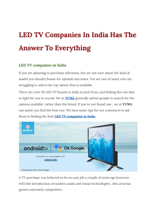LED TV Companies In India Has The Answer To Everything