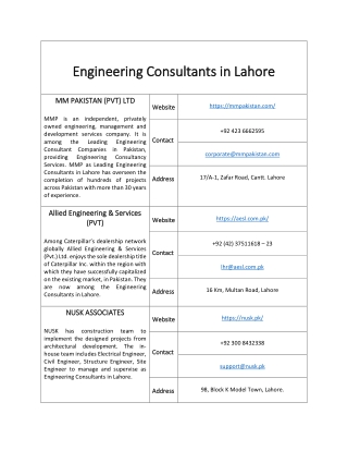 Top 10 Engineering Consultants in Lahore - 2022