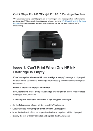 HP Officejet Pro 8610 Cartridge Problem