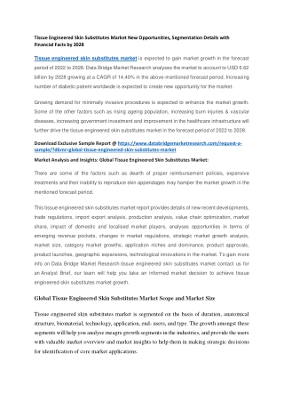 Tissue Engineered Skin Substitutes Market New Opportunities, Segmentation Details with Financial Facts by 2028