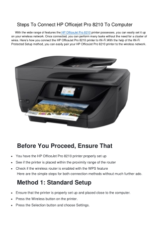 HP Officejet Pro 8210 To Computer