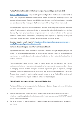 Peptide Antibiotics Market Growth Factors, Emerging Trends and Opportunities to 2028