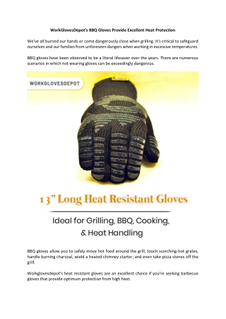 WorkGlovesDepot's BBQ Gloves Provide Excellent Heat Protection