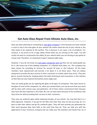Get Auto Glass Repair From Allstate Auto Glass, Inc.
