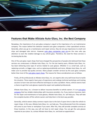 Features that Make Allstate Auto Glass, Inc. the Best Company