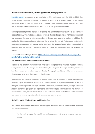 Proctitis Market Latest Trends, Growth Opportunities, Emerging Trends 2028