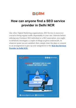 How can anyone find a SEO service provider in Delhi NCR