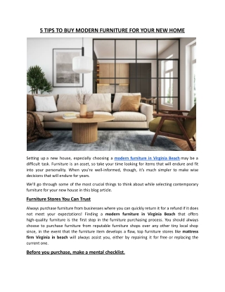 5 TIPS TO BUY MODERN FURNITURE FOR YOUR NEW HOME