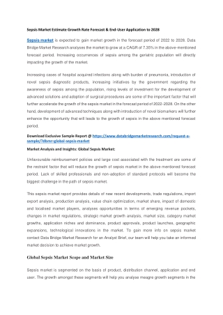 Sepsis Market Estimate Growth Rate Forecast & End-User Application to 2028