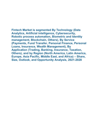 FinTech Market Oppportunities Report 2022