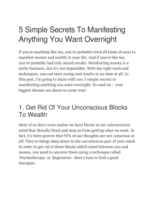 5 Simple Secrets To Manifesting Anything You Want Overnight