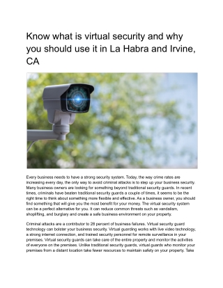 Know what is virtual security and why you should use it in La Habra and Irvine, CA