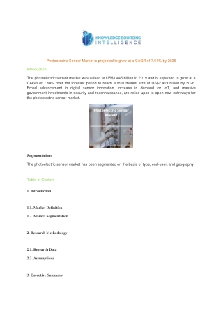 Photoelectric Sensor Market is projected to grow at a CAGR of 7.64% by 2026