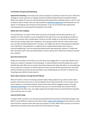The Benefits Of Experiential Marketing