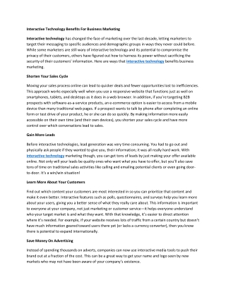 Interactive Technology Benefits For Business Marketing
