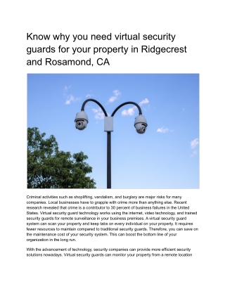 Know why you need virtual security guards for your property in Ridgecrest and Rosamond, CA